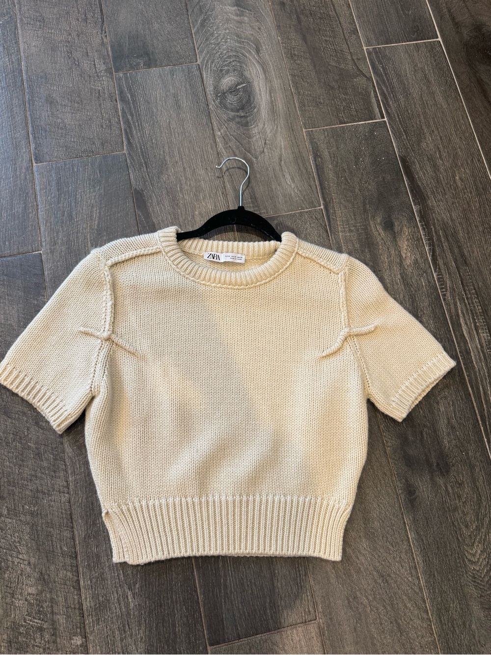 Zara Cream Short Sleeve Knit Top